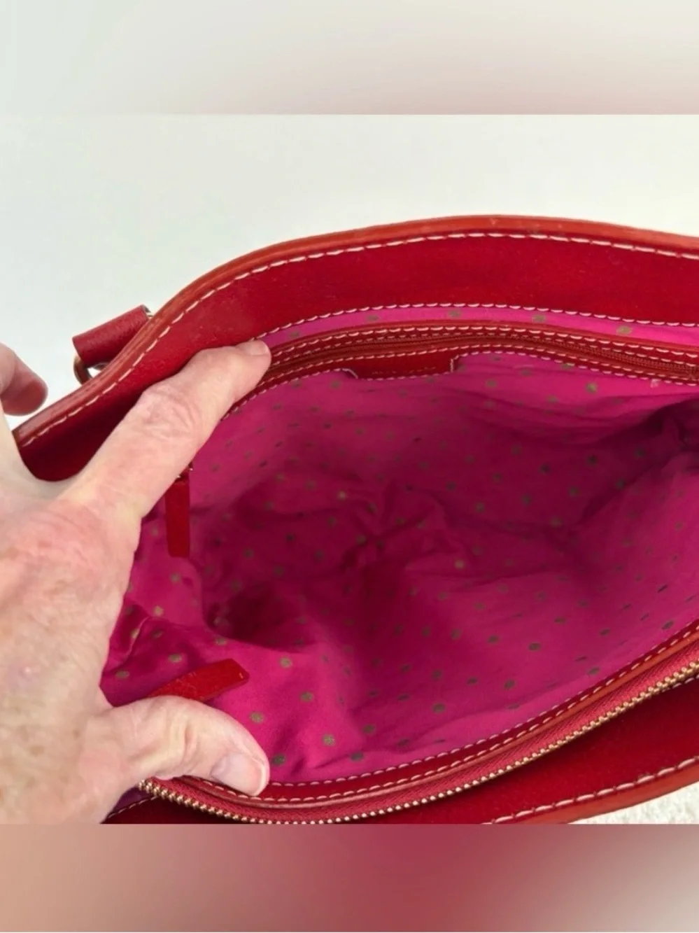 kate spade Red Pebbled Leather Structured Tote with Gold Accents